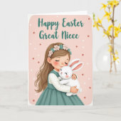 Carte d'amitié Fille et Lapin (Fleur jaune)
