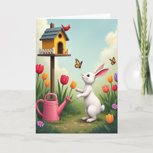 Carte d'amitié Lapin de Jardin de Printemps (Devant)