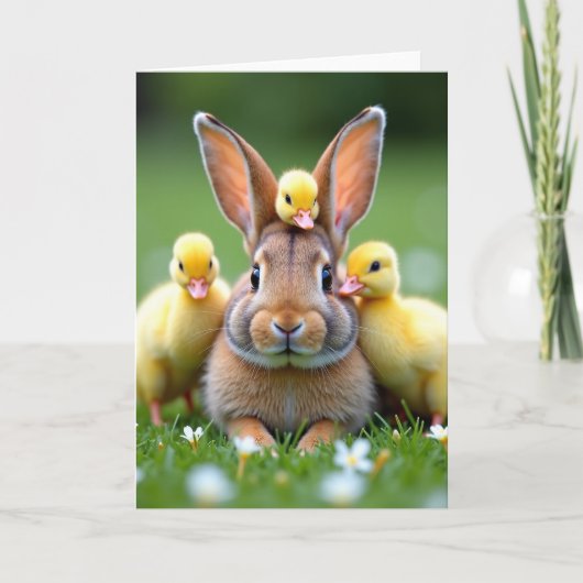 Carte d'amitié Lapin et Oiseaux (Devant)