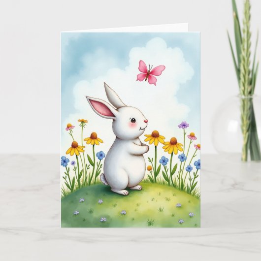 Carte d'amitié Lapin et Papillon (Devant)