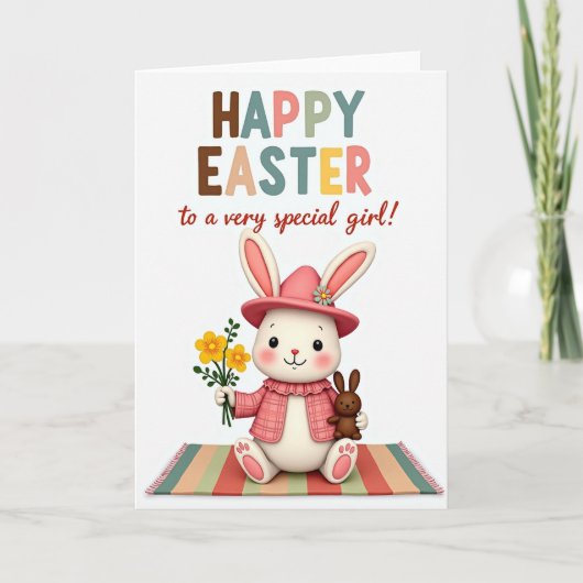 Carte d'amitié Lapin sur Tapis Rayé (Devant)