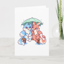 Carte d'amitié parapluie partagé Wisp et Ember