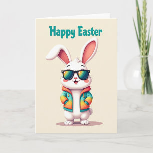 Carte d'amitié pour Pâques avec lapin heureux