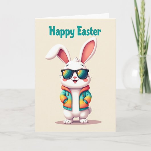 Carte d'amitié pour Pâques avec lapin heureux (Devant)