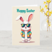Carte d'amitié pour Pâques avec lapin heureux (Fleur jaune)