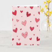 Carte d'amour à coeurs roses doux (Fleur jaune)