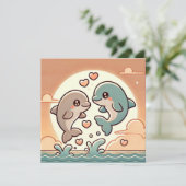 Carte d'amour au coucher de soleil sur l'océan (Debout devant)