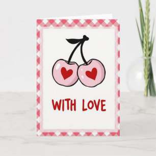 Carte d'amour aux cerises et cœurs roses