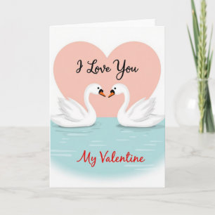 Carte d'amour aux cygnes à cœur rose