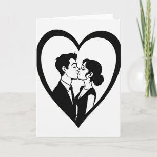 Carte d'amour couple baiser cœur