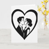 Carte d'amour couple baiser cœur (Fleur jaune)