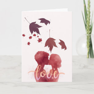 Carte d'amour couple baiser d'automne - Aquarelle