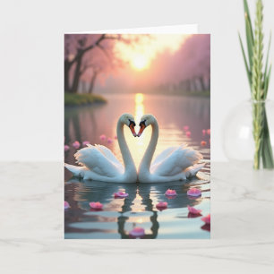 Carte d'amour Cygnes dorés à l'heure dorée