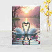 Carte d'amour Cygnes dorés à l'heure dorée (Fleur jaune)