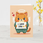 Carte d'amour de chat ange mignon (Fleur jaune)