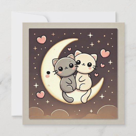 Carte d'amour de chat au clair de lune (Devant)