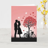 Carte d'amour de couple embrassant (Fleur jaune)