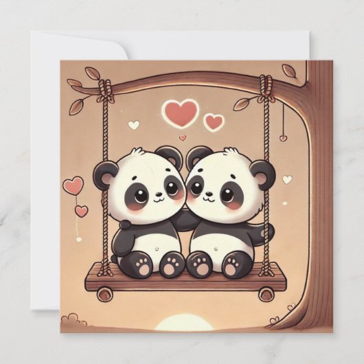 Carte d'amour de panda qui se balance (Devant)
