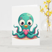 Carte d'amour de pieuvre mignonne (Fleur jaune)