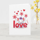 Carte d'amour de souris mignonne (Fleur jaune)