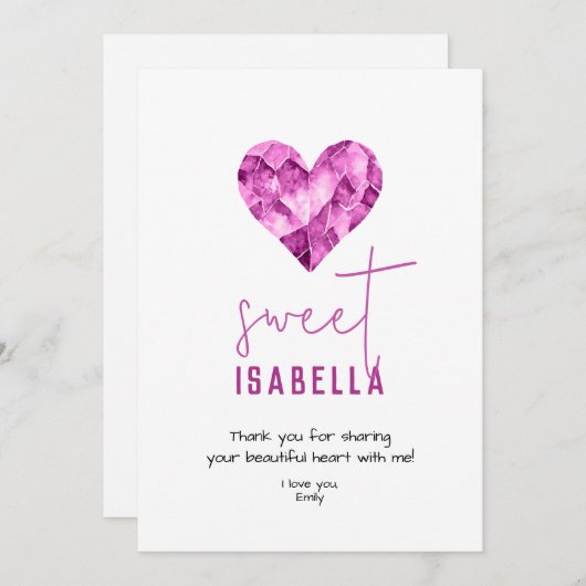 Carte d'amour douce personnalisée avec coeur pourp (Devant / Derrière)