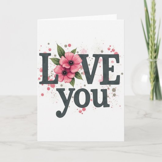 Carte d'amour florale rose (Devant)