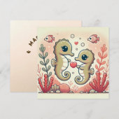 Carte d'amour Hippocampe Récif de Corail (Devant / Derrière)