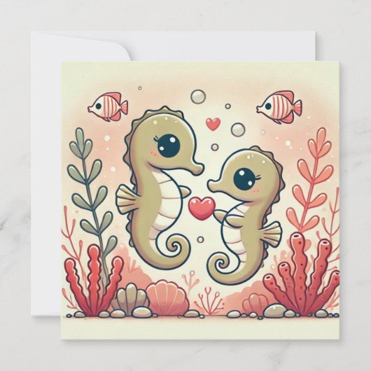 Carte d'amour Hippocampe Récif de Corail (Devant)