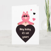 Carte d'amour ludique avec cochon cool (Devant)