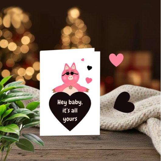 Carte d'amour ludique avec cochon cool