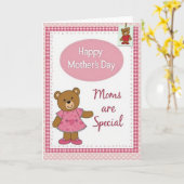 Carte d'amour ours rose pastel (Fleur jaune)