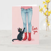 Carte d'amour pour chat noir (Fleur jaune)