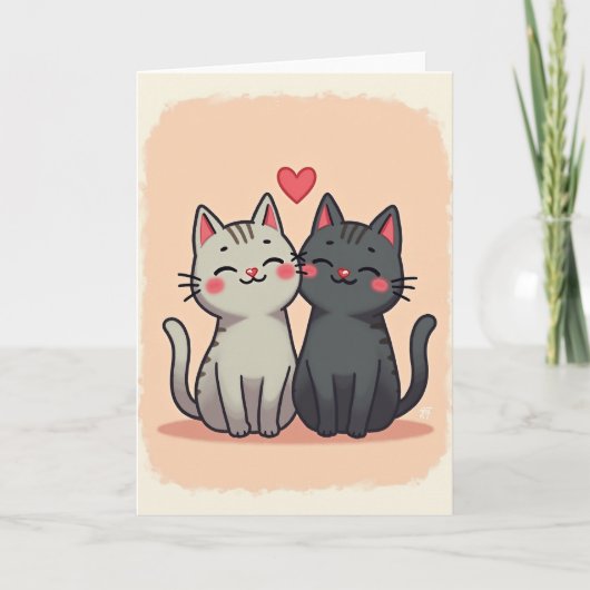 Carte d'amour pour chats mignons pêche (Devant)