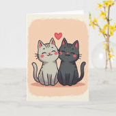 Carte d'amour pour chats mignons pêche (Fleur jaune)