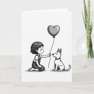 Carte d'amour pour fille et chien minimaliste