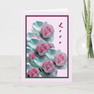 Carte d'amour Romance avec roses roses roses