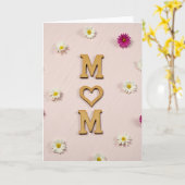 Carte d'amour rose pâle rayée (Fleur jaune)