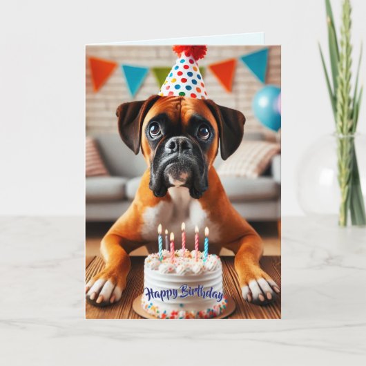 Carte d'amusement d'anniversaire de chien de boxe (Devant)