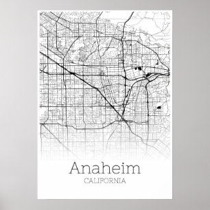 Carte d'Anaheim - Californie - Poster de carte de 