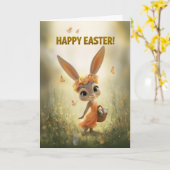 Carte Dancing Bunny in Orange Dress Easter Card (Fleur jaune)