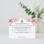 Carte d'Ancre marine rose Floral Mariage Détails (Debout devant)