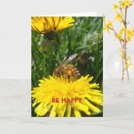 Carte Dandelion Bee Happy (Fleur jaune)
