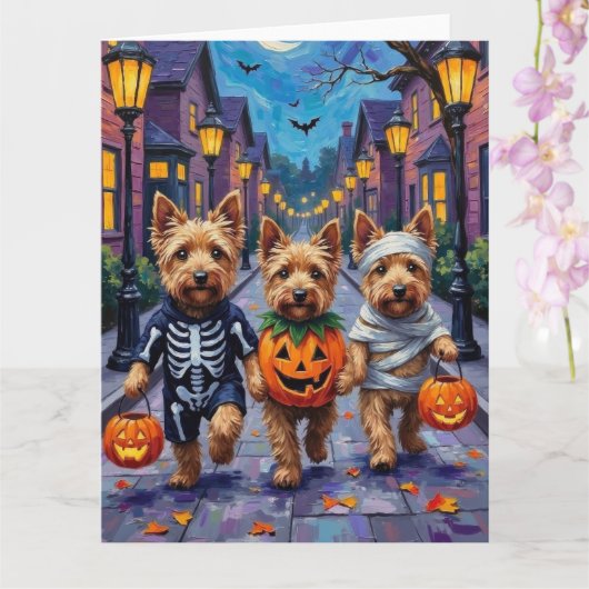 Carte Dandie Dinmont Terrier Trick-or-Treating Halloween (Orchidée)