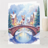 Carte Dandie Dinmont Terrier Village Bridge Christmas (Devant)