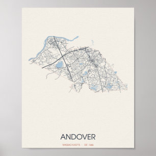 Carte d'Andover Massachusetts Poster