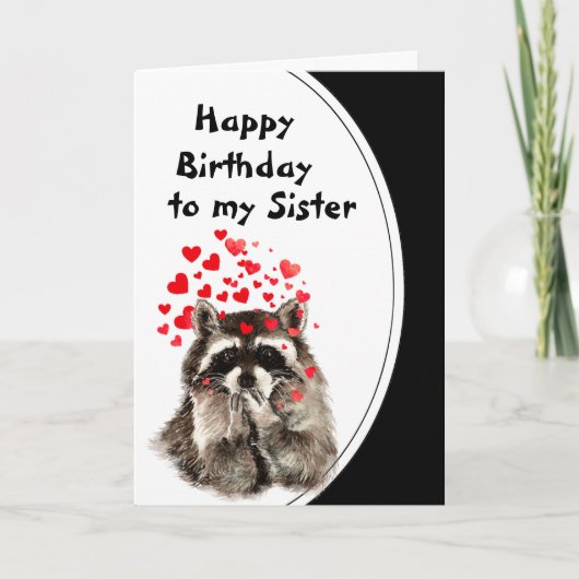 Carte d'animal Raccoon de Soeur Birthday Hubs & Ki (Devant)