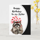 Carte d'animal Raccoon de Soeur Birthday Hubs & Ki (Fleur jaune)