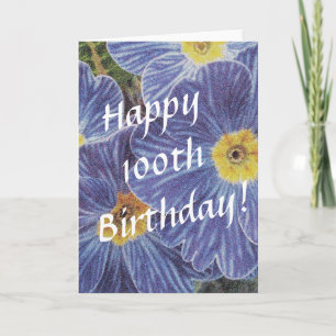 carte d'anniversaire 100 ans avec fleurs bleues