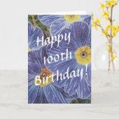 carte d'anniversaire 100 ans avec fleurs bleues (Fleur jaune)