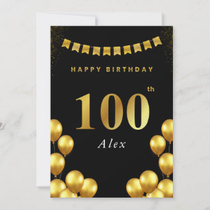 Carte d'anniversaire 100 ans Ballons noirs et doré